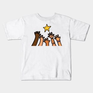 Hands reaching star. Dream, success and motivation concept. Kids T-Shirt